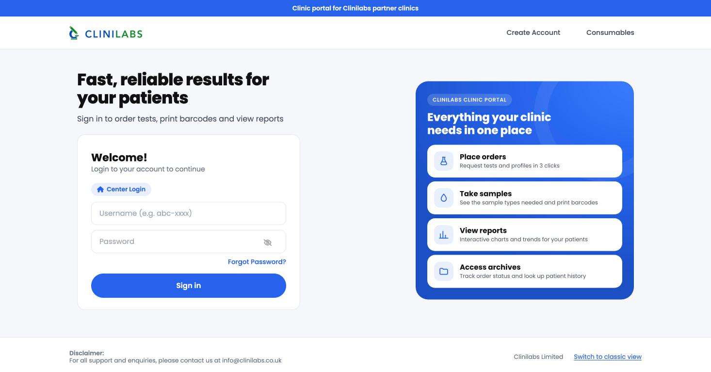 The portal sign-in page: enter your username and password, then select Sign in
